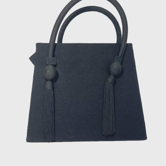 Vintage Small Structured Black Evening Prom Bag with Tassels Gold Toned … - Picture 2 of 6